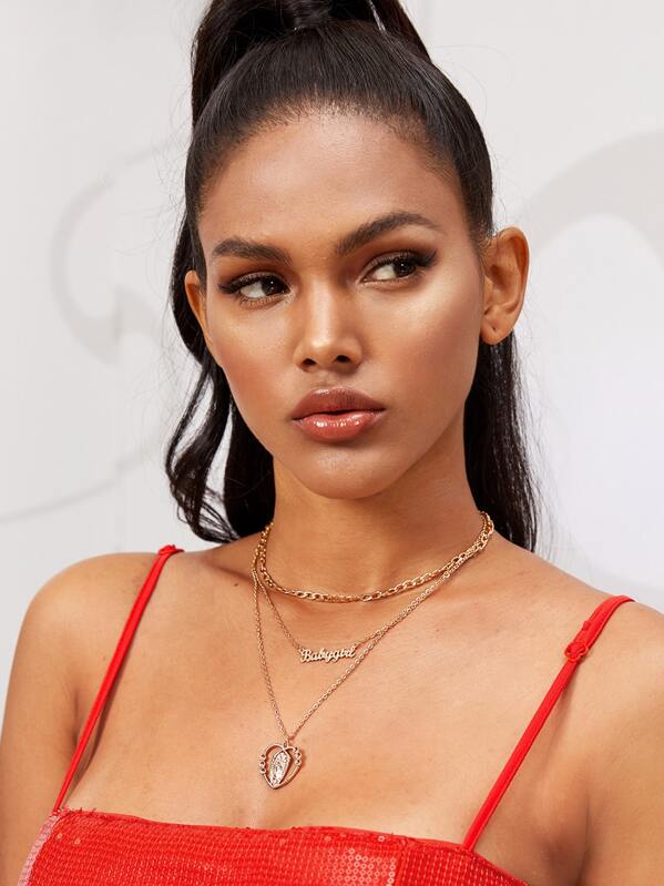 

1pc Letter & Heart Charm Layered Necklace, Gold