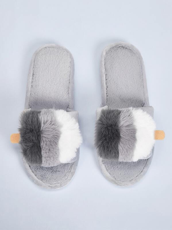 

Color Block Fluffy Slippers, Grey