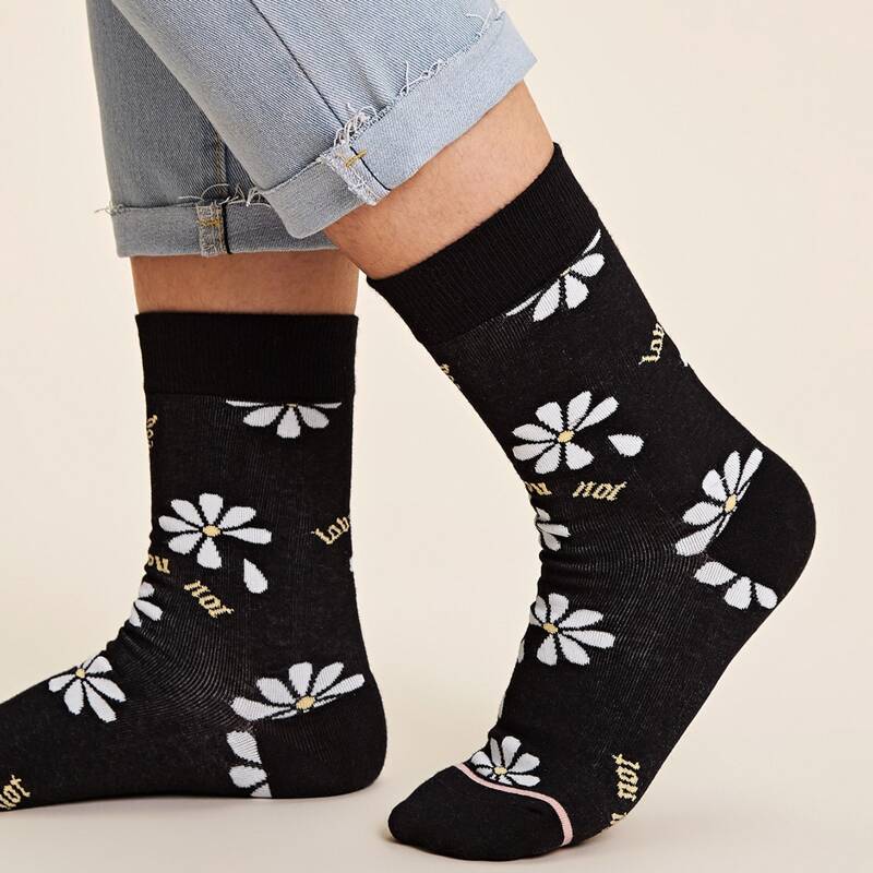 

1pair Flower Pattern Socks, Multicolor