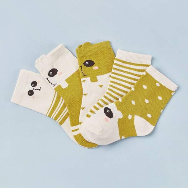 

5pairs Toddler Kids Cartoon & Striped Pattern Socks, Multicolor