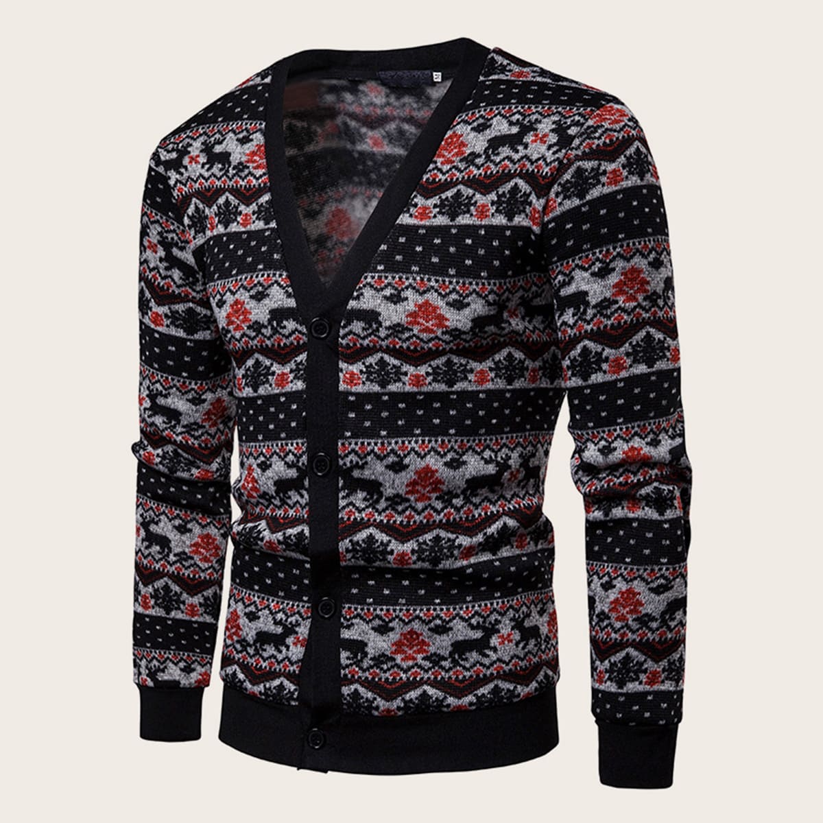 

Guys Christmas Print Button Through Cardigan, Multicolor