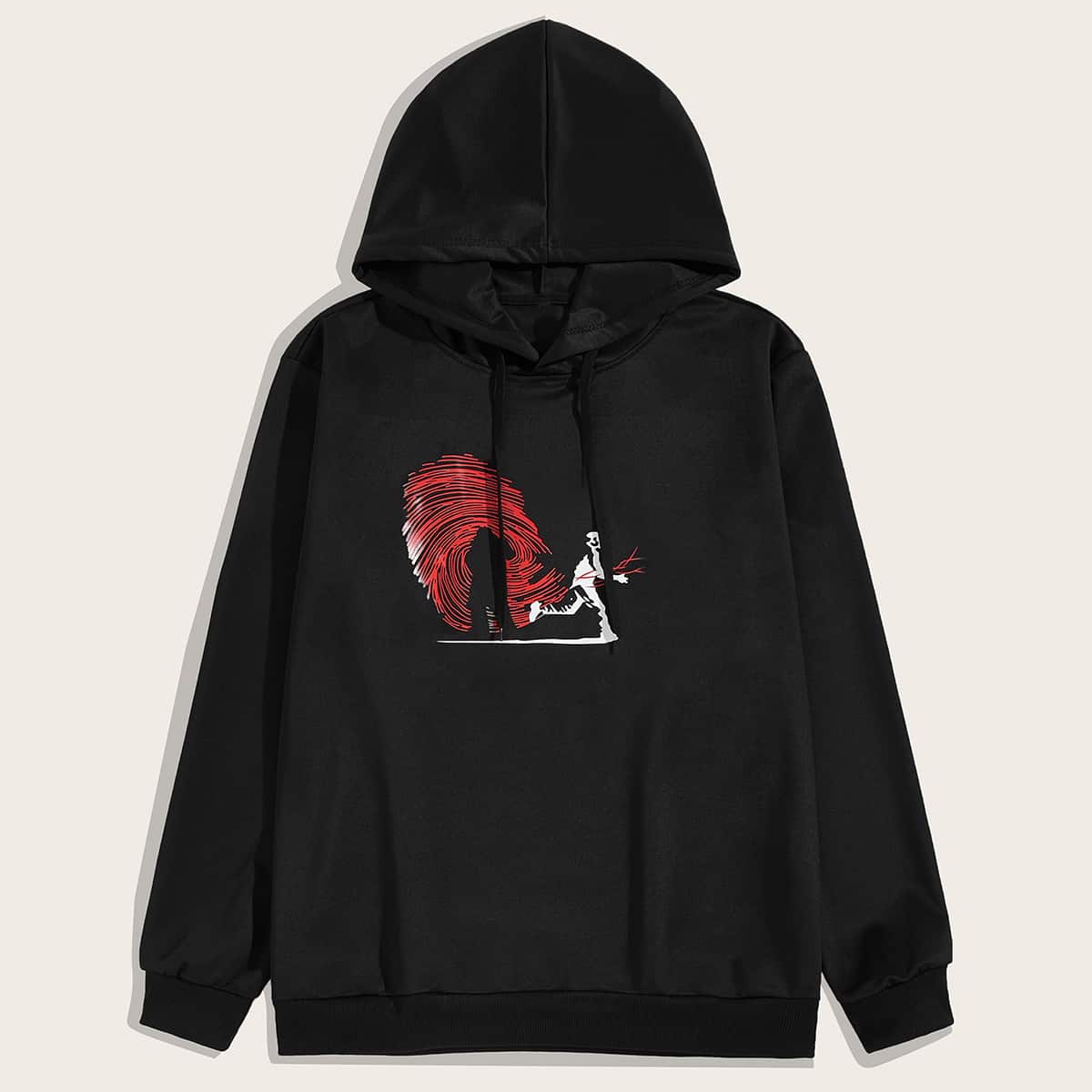 

Guys Figure Graphic Drawstring Hoodie, Black
