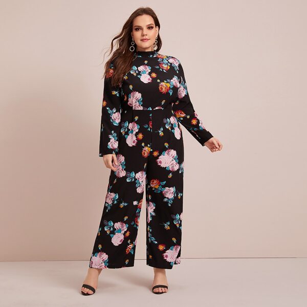 

Plus Floral Print Tie Back Chiffon Culotte Jumpsuit, Multicolor