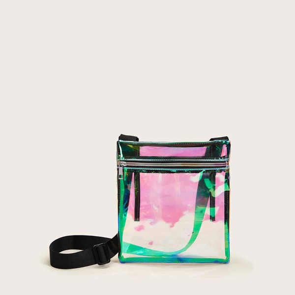 

Holographic Zip Front Crossbody Bag, Multicolor