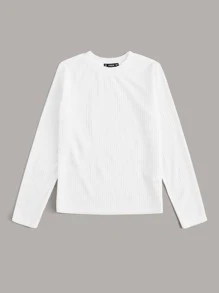 SHEIN Essnce 素色羅紋針織t恤 - 白色 - 查看 4