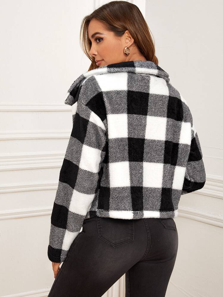 Svart och Vitt Framsida Knappar Gingham Enkel Jackor Svart och Vitt Framsida Knappar Gingham Enkel Jackor