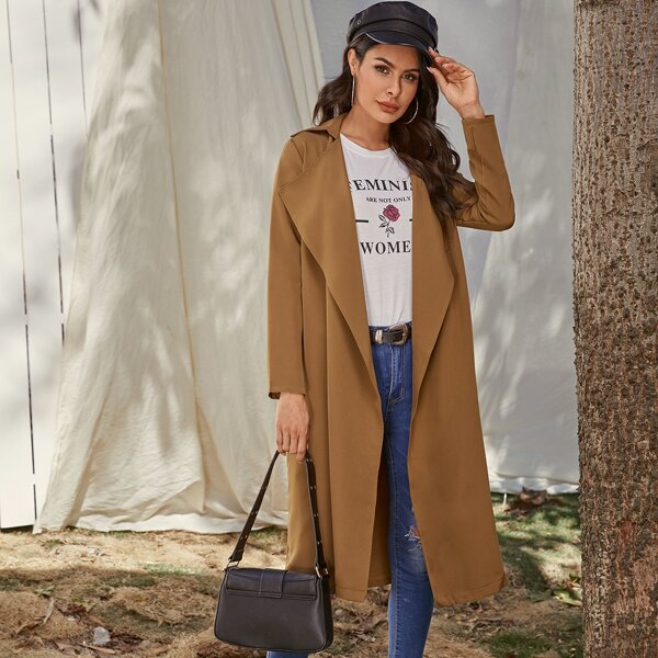 

Solid Waterfall Midi Trench Coat, Camel