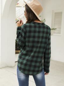 SHEIN LUNE 西裝領格紋前短後長襯衫 - 墨綠色 - 查看 2