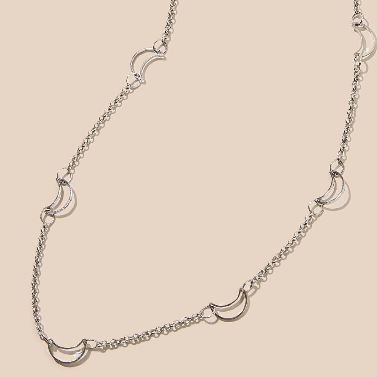 

1pc Moon Charm Chain Necklace, Silver