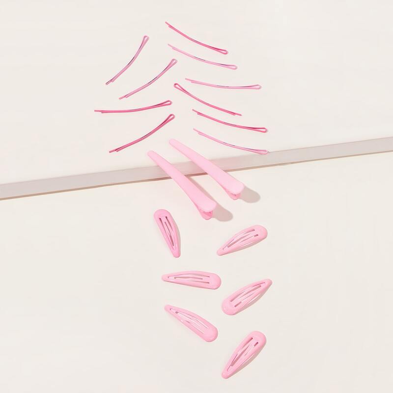 

18pcs Plain Hair Clip, Pink