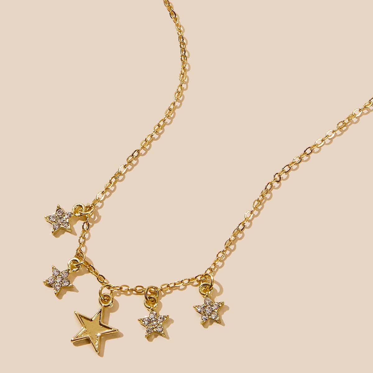 

1pc Rhinestone & Star Charm Necklace, Gold