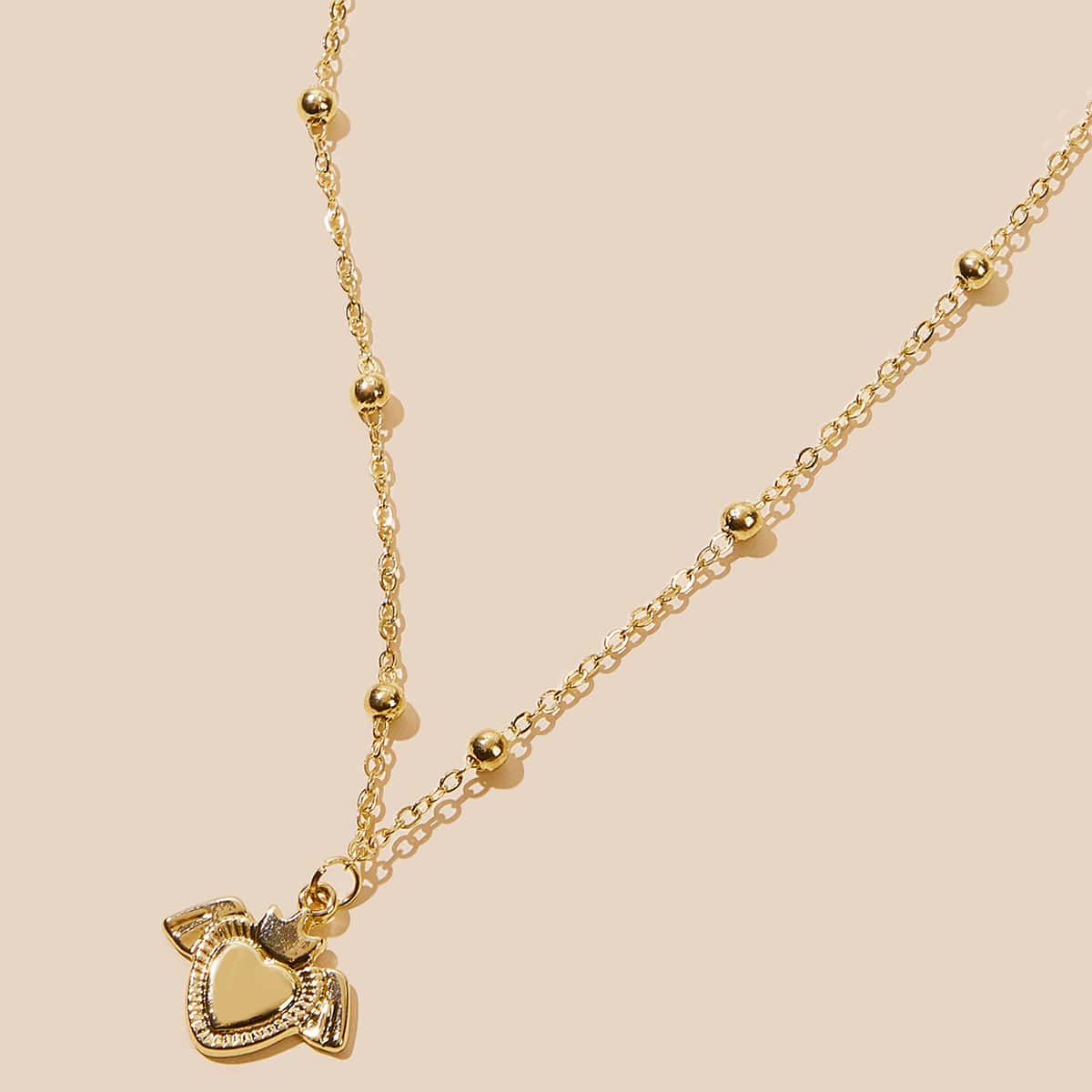 

1pc Heart & Bead Charm Pendant Necklace, Gold