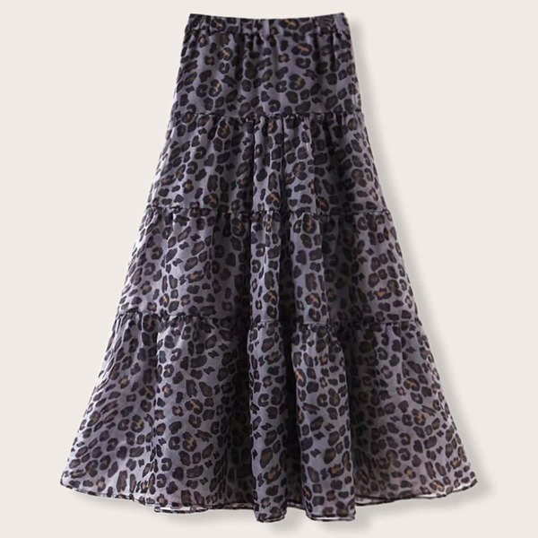

Ruffle Hem Leopard Print Skirt, Multicolor
