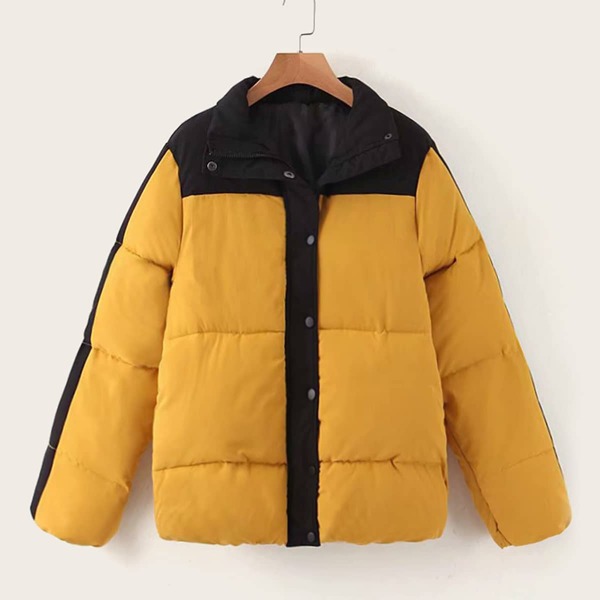

Cut And Sew Button Up Padded Coat, Yellow