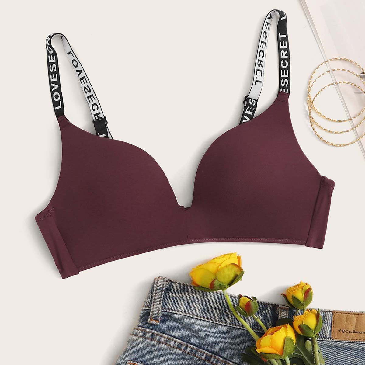 

Letter Tape Bra, Burgundy