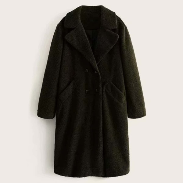 

Lapel Neck Double Breasted Teddy Coat, Green