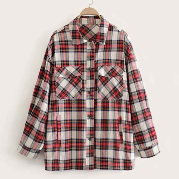 

Pocket Front Plaid Cargo Coat, Multicolor