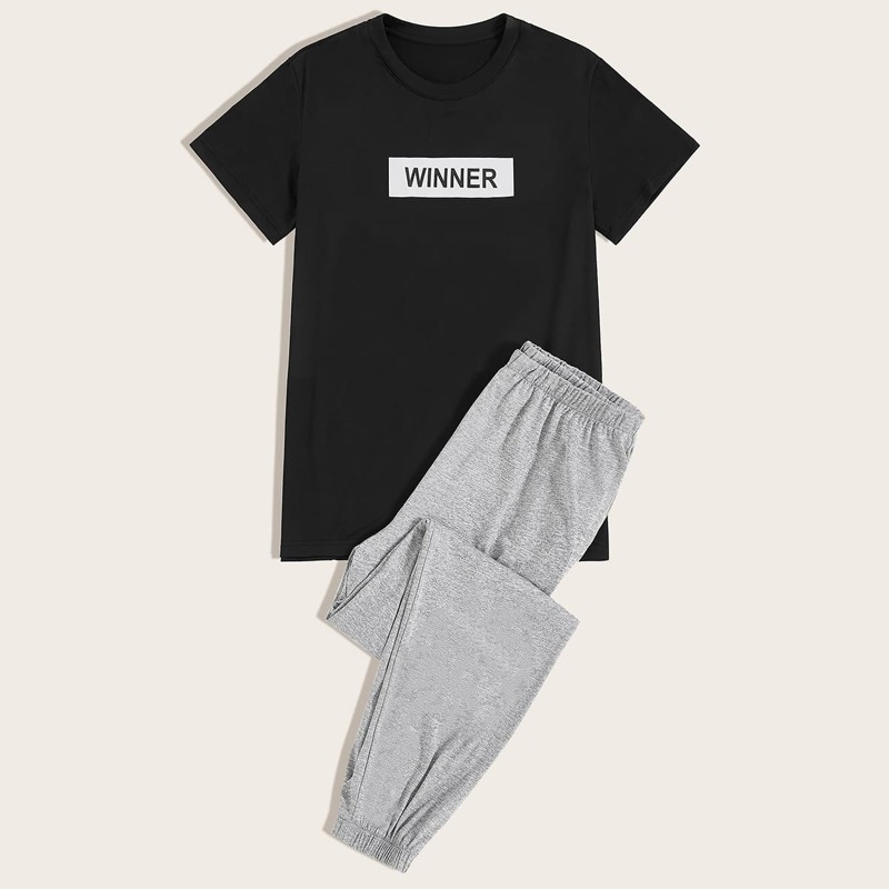 

Guys Letter Graphic Tee & Pants PJ Sets, Multicolor