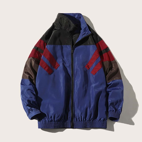 

Men Cut And Sew Zip Through Windbreaker Jacket, Multicolor