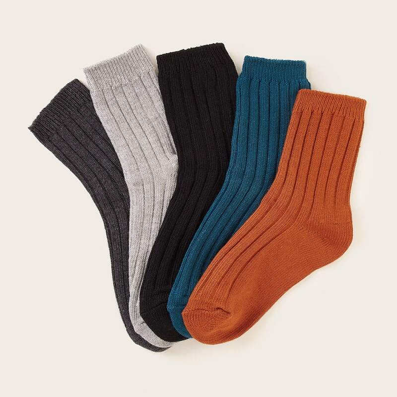 

5pairs Solid Socks, Multicolor