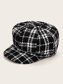 Tweed Plaid Pattern Baker Boy Hat