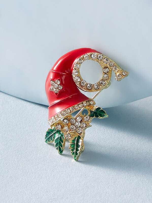 

1pc Rhinestone Engraved Christmas Hat Design Brooch, Multicolor