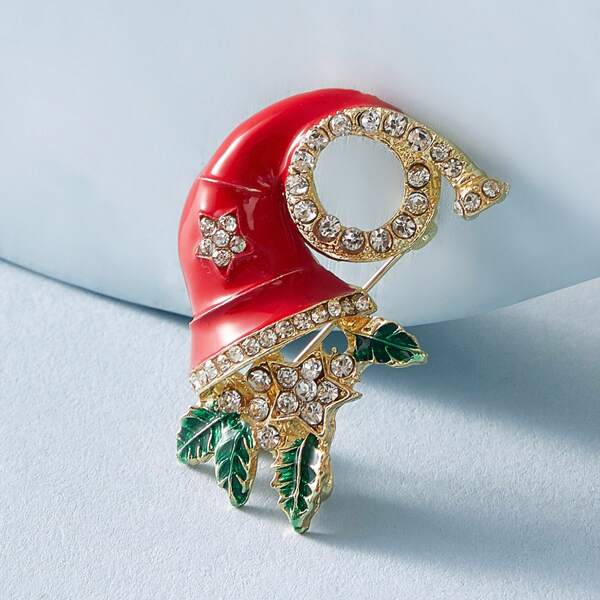 

1pc Rhinestone Engraved Christmas Hat Design Brooch, Multicolor