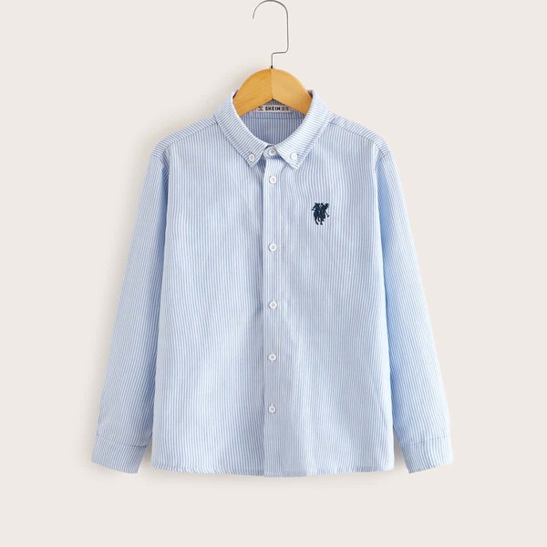 

Boys Embroidered Detail Striped Shirt, Blue pastel