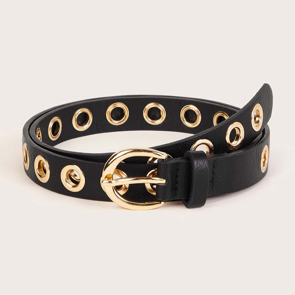 

Eyelet Decor Buckle Belt, Black