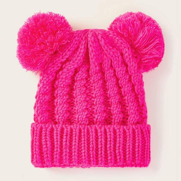

Toddler Girls Pom Pom Decor Knit Beanie, Pink bright