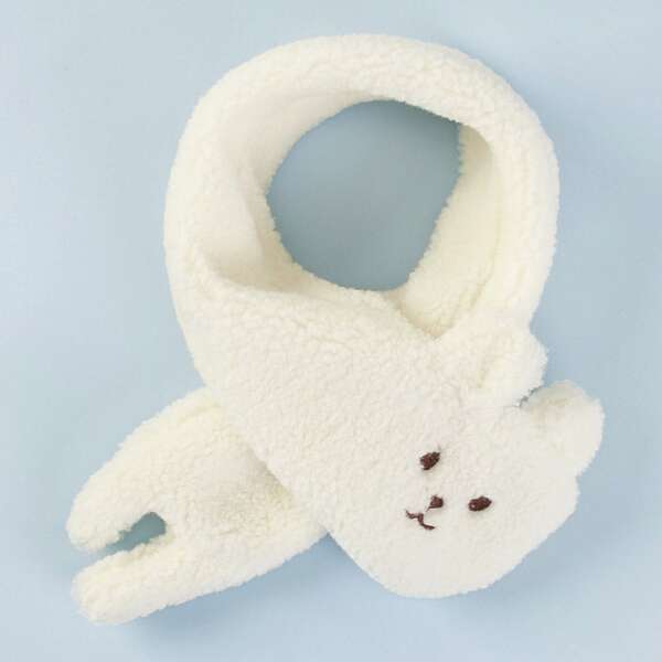 

Girls Cartoon Fluffy Scarf, White