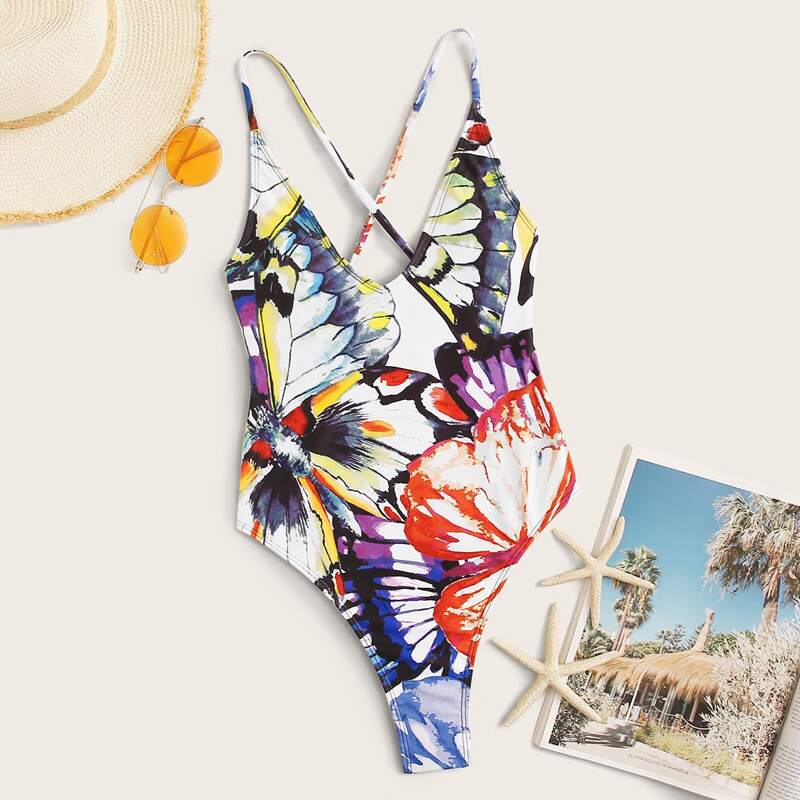 

Butterfly Random Print One Piece Swimwear, Multicolor