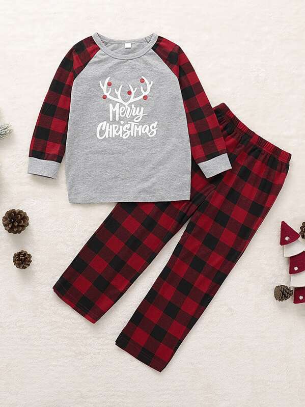 

Toddler Girls Christmas Print Tee With Buffalo Plaid Pants, Multicolor
