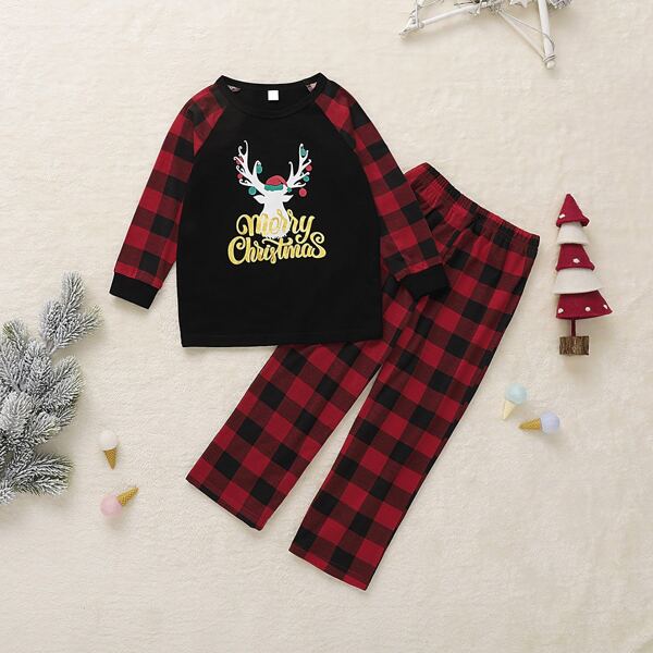 

Toddler Girls Christmas Print Tee With Buffalo Plaid Pants, Multicolor