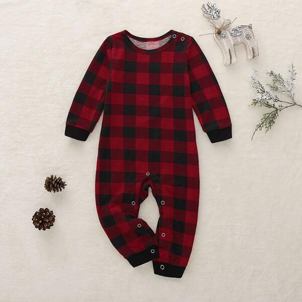 

Toddler Boys Buffalo Plaid Pattern Popper Jumpsuit, Red