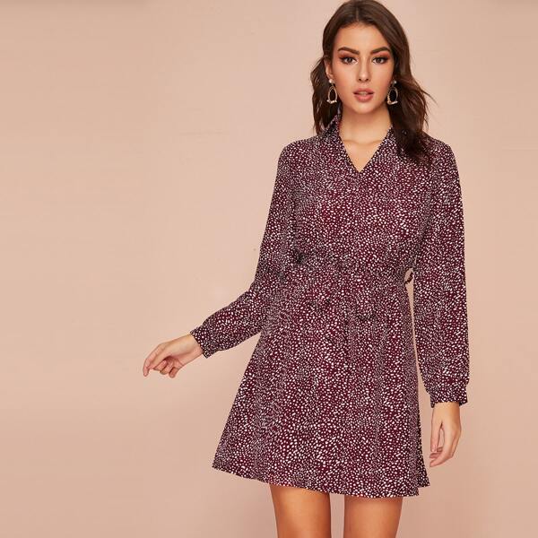 

Dalmatian Self Tie A-line Dress, Burgundy