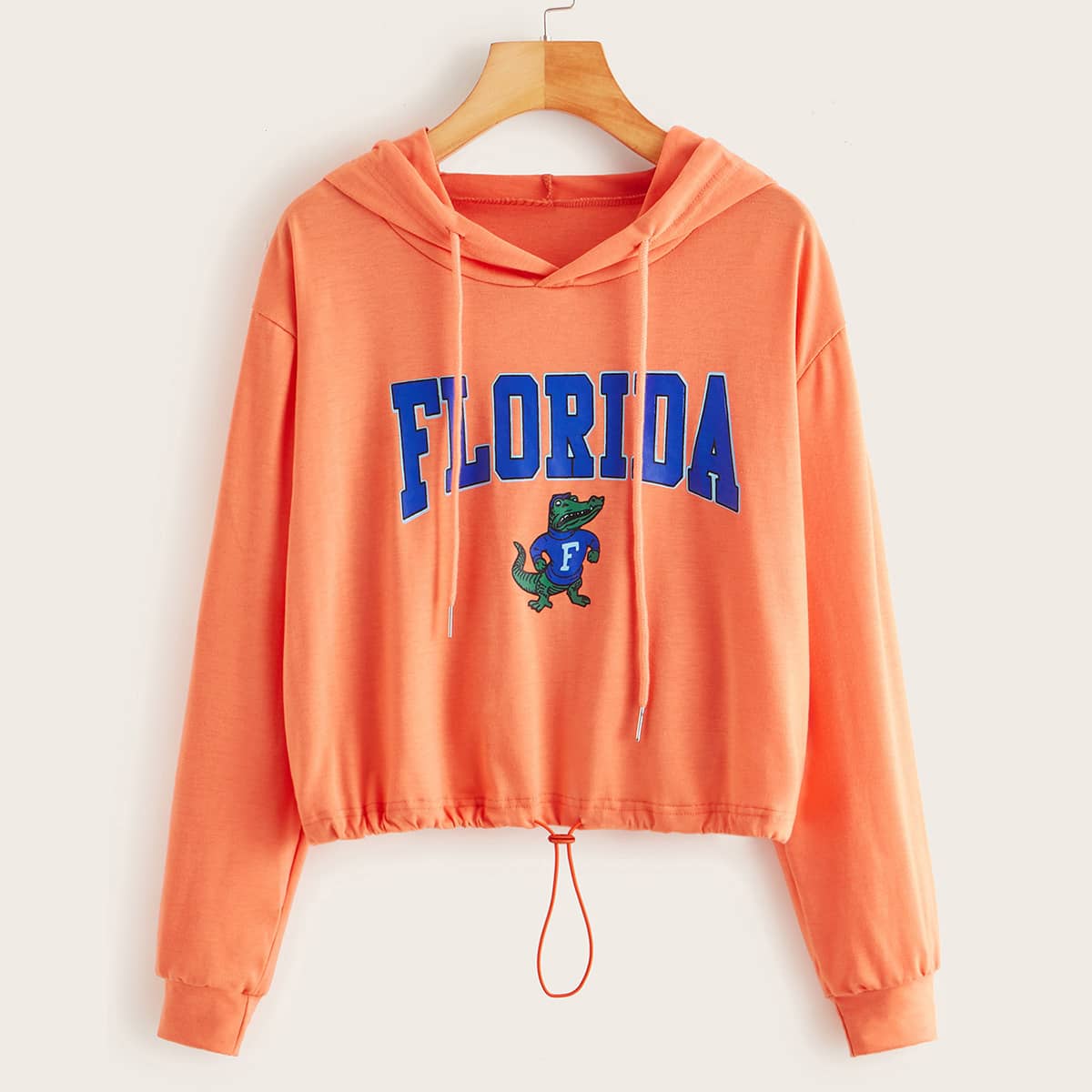 

Florida Graphic Drawstring Orange Hoodie