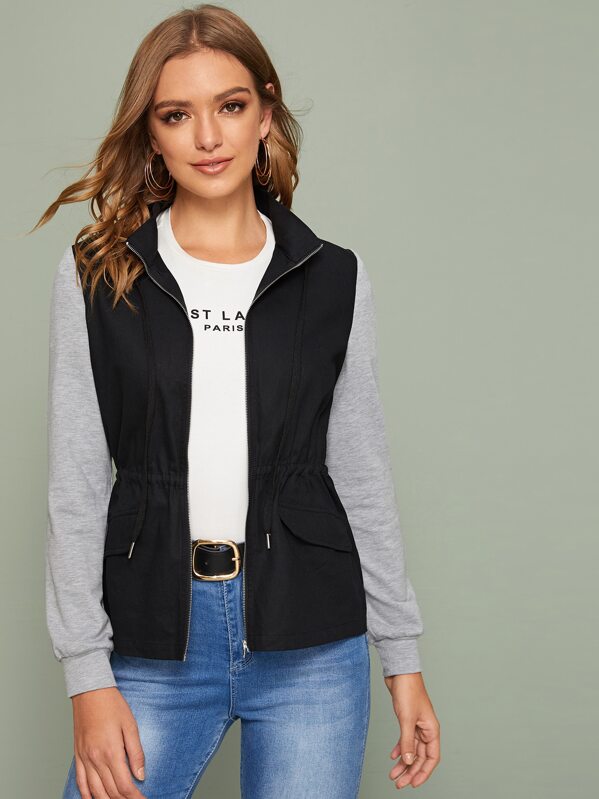 

Drawstring Detail Zipper Up Hooded Jacket, Multicolor, Luiza