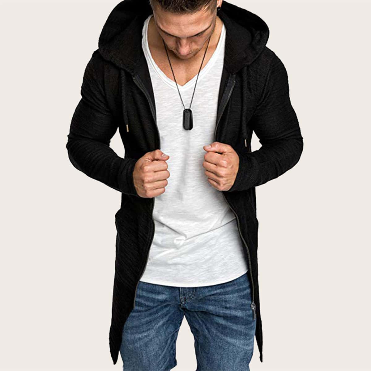 

Guys Zip Up Drawstring Hooded Sweatshirt, Black