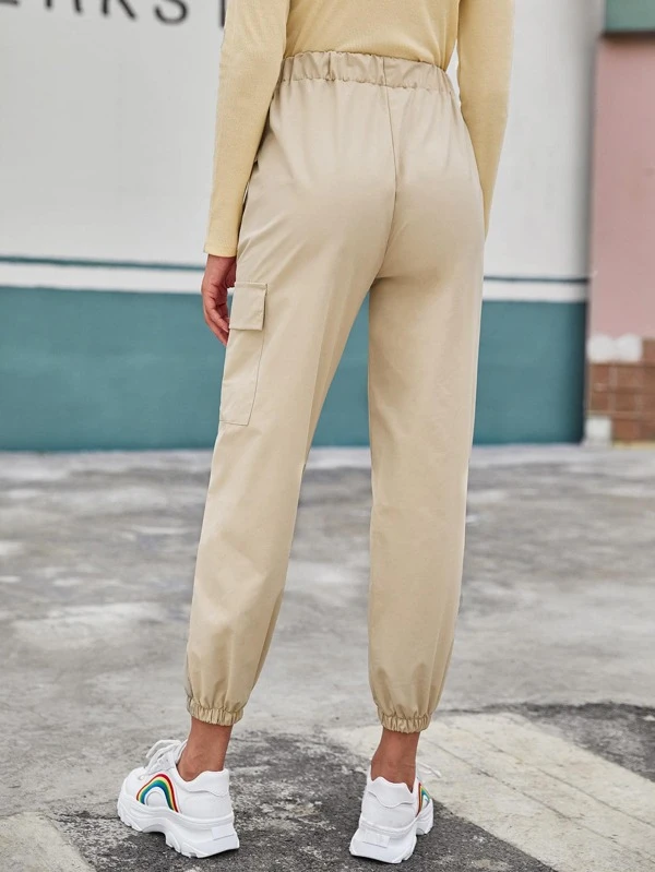 Beige Sport Vlak Broeken Zak | SHEIN Nederland
