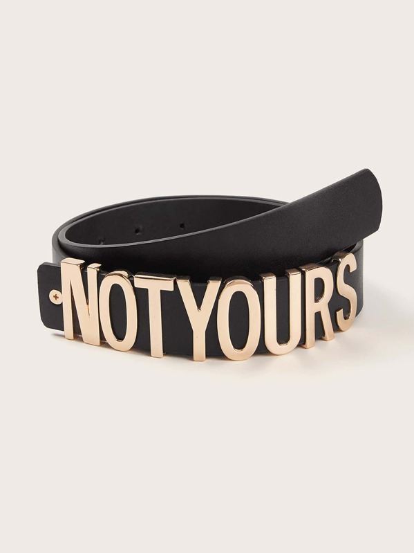 

Slogan Engraved Buckle Belt, Black