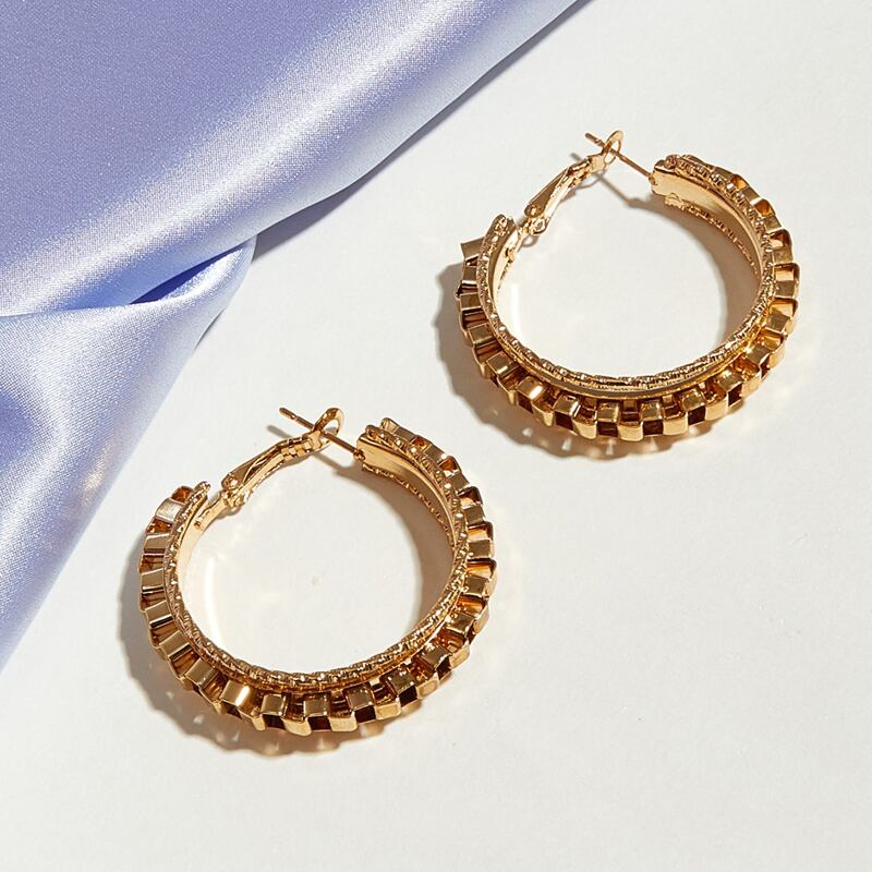 

1pair Buckle Decor Hoop Earrings, Gold
