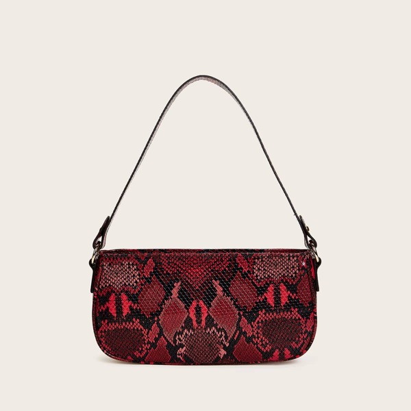 

Snakeskin Baguette Bag, Red