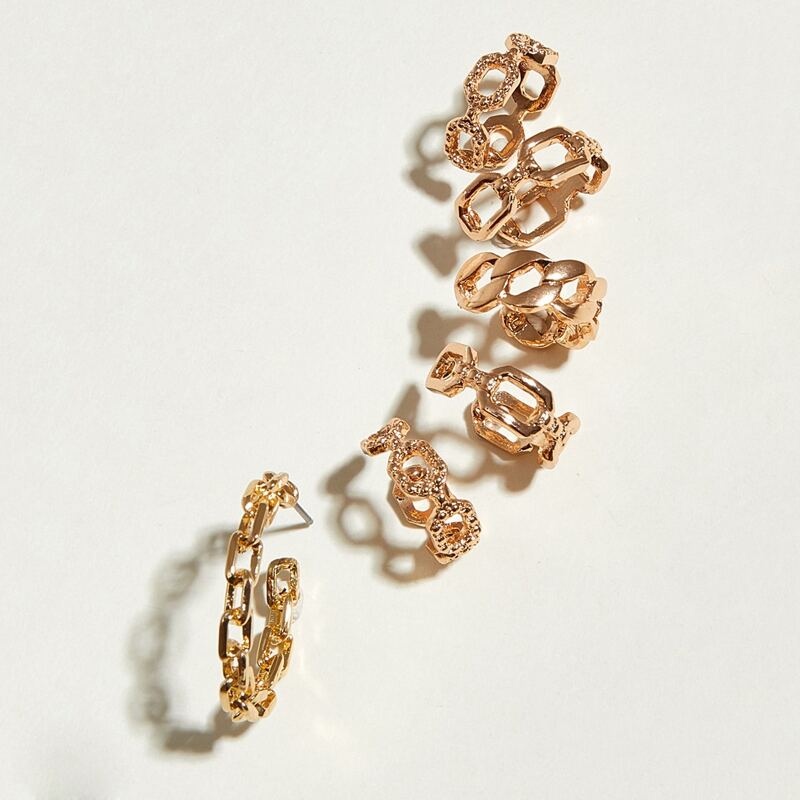 

6pcs Textured Link Earrings, Gold