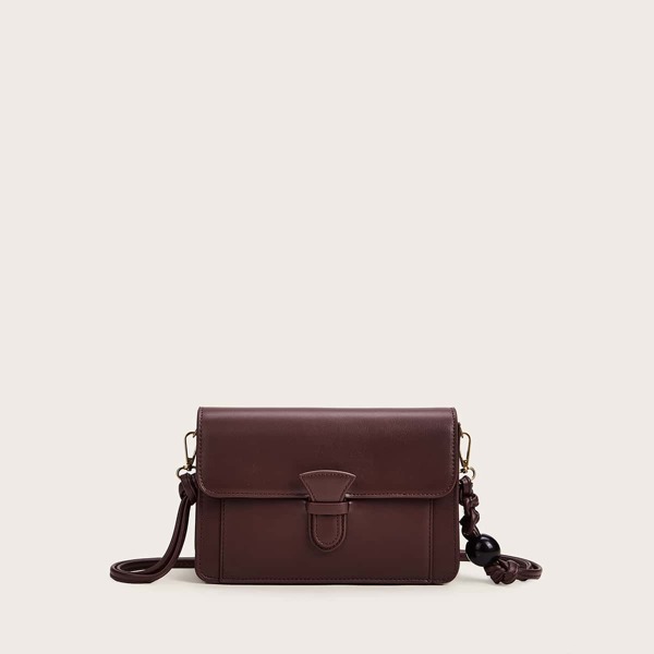 

Flap Crossbody Bag With Beaded Strap, Coffee