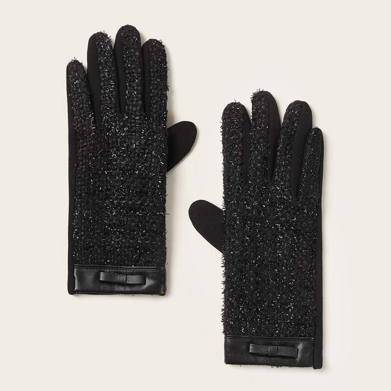 

1pair Tweed Gloves, Black