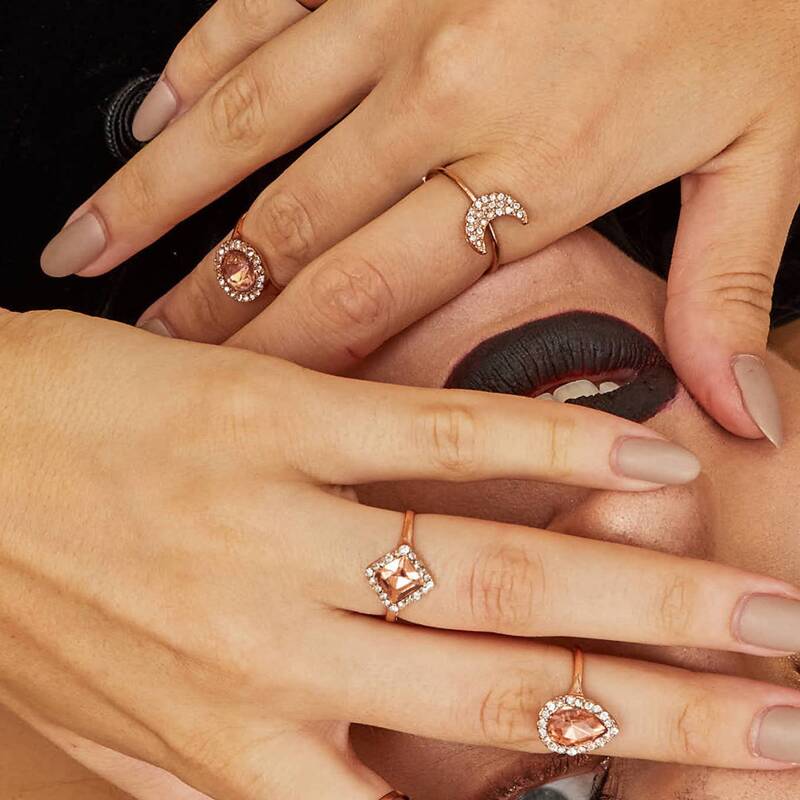

6pcs Rhinestone Engraved Moon & Geometric Decor Ring, Gold