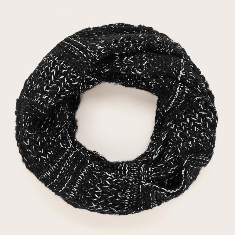 

Braided Knit Ring Scarf, Black