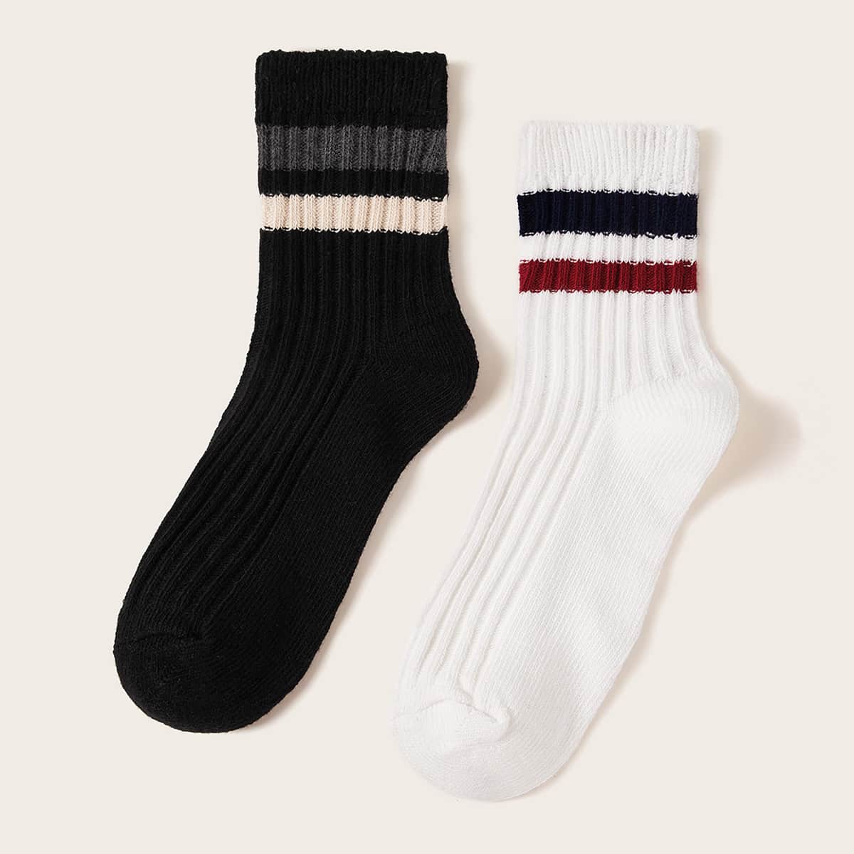 

2pairs Striped Pattern Socks, Multicolor