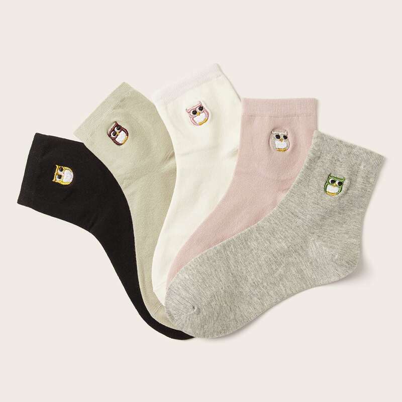 

5pairs Owl Embroidery Socks, Multicolor